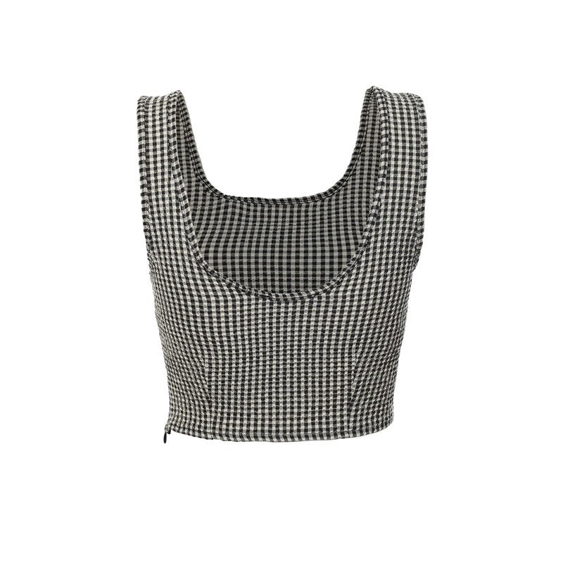 TRENDYOL Women's Plaid Gofre Woven Grain Blouse, black