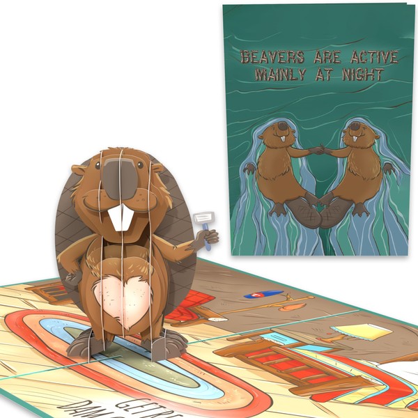 Funny Anniversary Card | 3D Pop Up Cards of a Naughty Beaver | 1st Wedding Anniversary Cards for Husband | Valentines Day Card for Men From Wife | Romantic Birthday Card for Boyfriend From Girlfriend