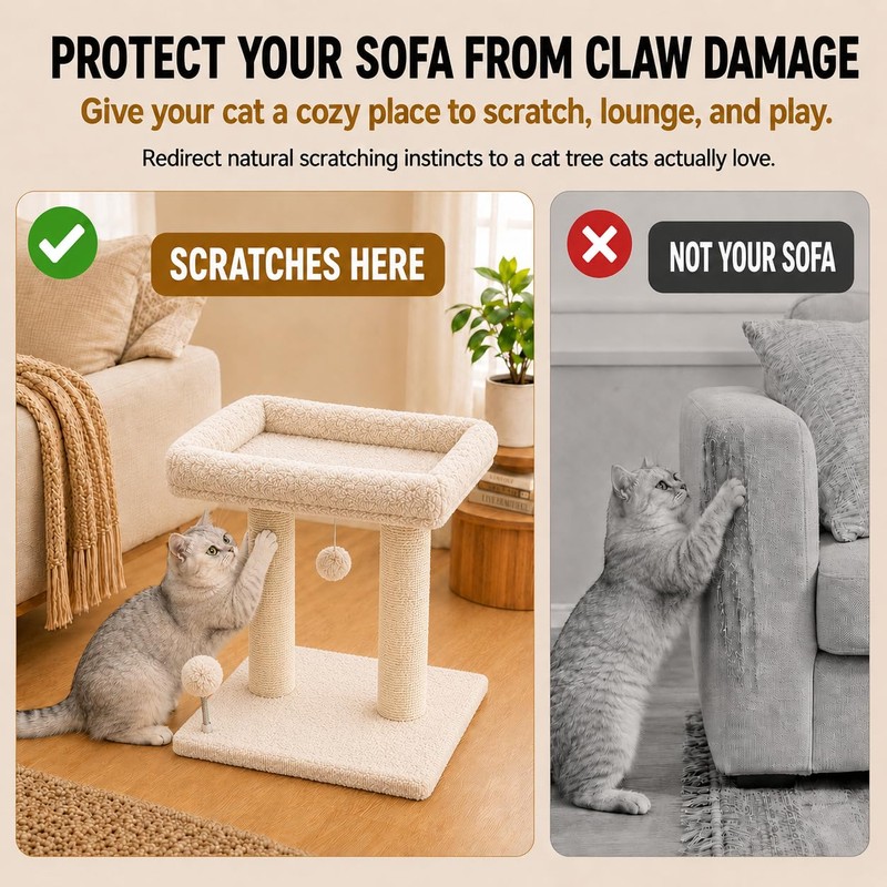 PuzzlePaw Small Cat Tree with Large Top Perch for Indoor