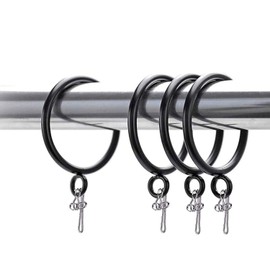 Curtain Ring 24 pcs, Inner Diameter 38 mm Fixed Eye Black Metal Curtain Rod Ring and 30 Metal Curtain Hooks, Suitable for Most Curtains, Shower Curtains. Easy to Install (Black)