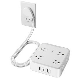 BN-LINK Regleta Multicontacto Pared con 8 Salidas Ca y 3 USB (1 USB-C, 2 USB-A), 1.2M Plana Extension Electrica, Supresor de Picos 800J, Ideal para Ho