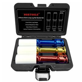 NORTOOLS 1/2 Drive Extra Long Impact Lug Nut Socket Set, 3pcs CR-MO Lug Nut Thin Wall Extra Long 150mm Deep Socket for Wheel Lug Nut Remover, 6 Point, Non-Marring (17 19 21mm)