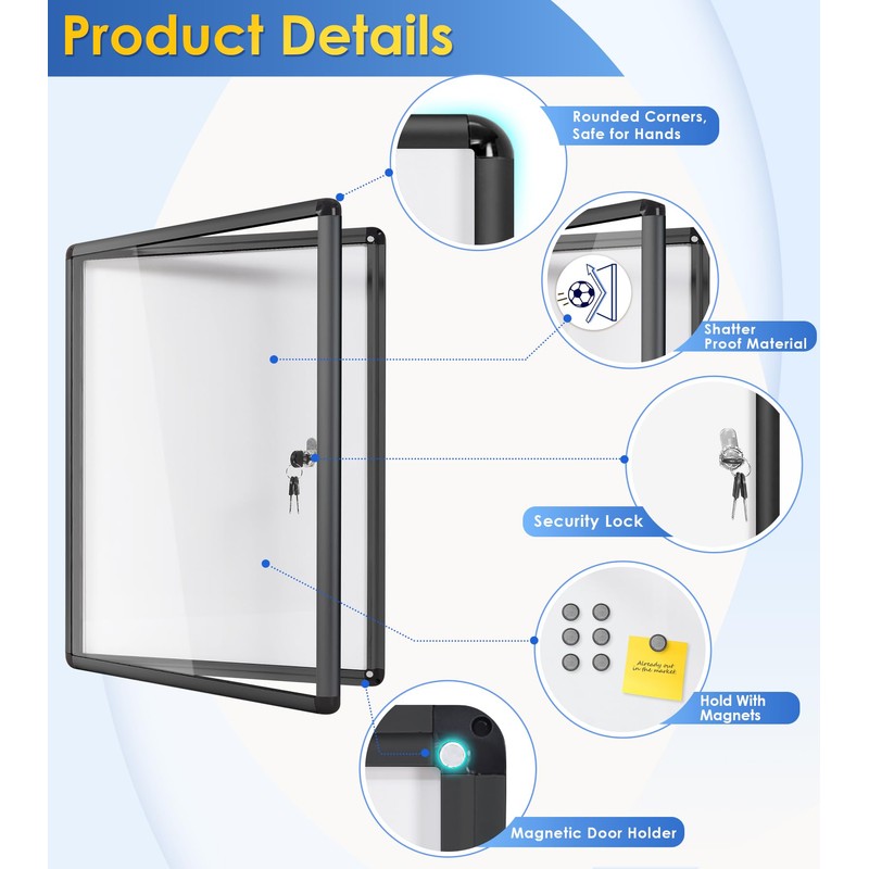 SWANCROWN Enclosed Notice Board Magnetic Bulletin Boards for Office with