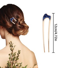 U-Shaped Hair Pin, 3 Pcs Vintage Golden Edge Styling Hair Fork for Women and Girls Hairstyle, Hair Styling Accessories(White, Blue, Black)