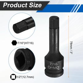 HARFINGTON 1/2" Drive Impact Hex Bit Socket 7/16 Inch SAE CR-MO Steel 6-Point Sockets with Cotter Pin for Power Drill Drivers Adapter