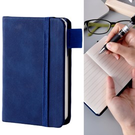 DILUSILK 1 Pcs Leather Pocket Notebook A7 Note Book Pocket Hardcover Notepad Mini Notepad Tiny Lined Journal Notebook With Elastic Band for Office Home School Writing Supplies(100 Sheets) (dark blue)