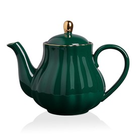 Sweejar Home Royal Teapot, Ceramic Tea Pot with Removable Stainless Steel Infuser, Blooming & Loose Leaf Teapot - (5-6cups) 1100 ml (Jade)