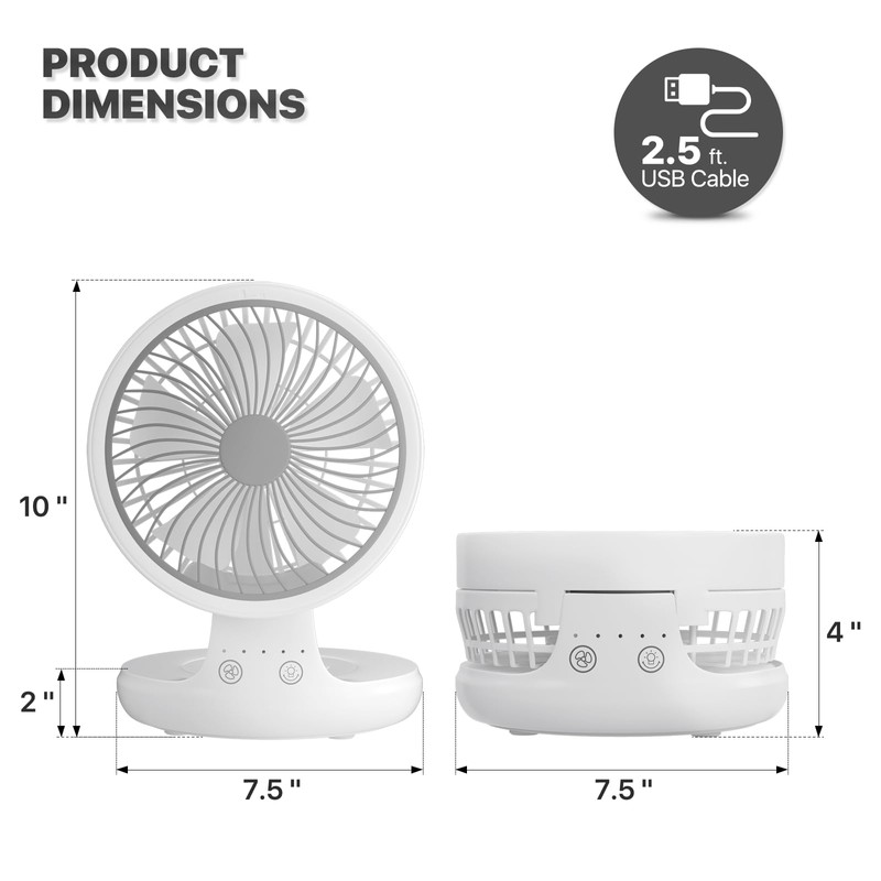 mollie 8-Inch Small Rechargeable USB Desk Fan Battery Operated with