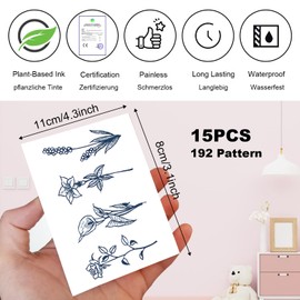 Sugeru® 15 Sheets Super Sustainable Temporary Tattoo - Original Waterproof + Vegan + New Tech + Long Lasting | Fake Tattoo Stickers | Tattoos for Adults Children - Natural Non-Toxic Ingredients (C6)