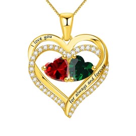 XVX Gold Sterling Silver Heart Necklace with 2 Birthstones for Women “I Love you for always and forever Perfect Valentine Gift Gold-01-05-Jan-May