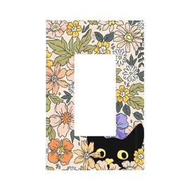 Xuejiaku Outlet Covers Boho Colorful Floral Flower Cute Cat 1 Gang Wall Plate Single Rocker Light Switch Cover Decorative GFCI Receptacle Cover Electrical Switchplate for Bathroom Bedroom Decor