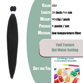 Lbsiwi Pre Stretched Braiding Hair 26 Inch 8 Packs Ombre Braiding EZ Hair Itch Free Crochet Twist Hairs Hot Water Setting Professional Soft Yaki Texture Synthetic Extensions (26 inch, 1B)