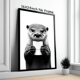 Animal Toilet Paper Bathroom Art Otter Bathroom Print Funny Black and White Bathroom Pictures Cute Animal Bathroom Wall Art Funny Animal Artwork Black and White Bathroom Painting Room 16x24in Unframed