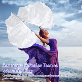 2 PCS Semicircle Worship Flags, 53.5 Inches Praise Dance Flags with Scalable Rods, Shiny Worship Flag, Metallic Silver Praise Flag, Semicircle Worship Banner for Stage Performance, Church Dance