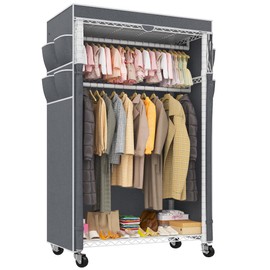 Raybee Rolling Clothes Rack with Cover Clothing Racks for Hanging Clothes Heavy Duty Portable Closet with Wheels Garment Rack 35.5" W*15.7" D*79 "H White