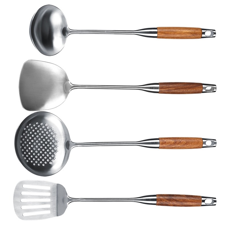 4Pcs/Set 304 Stainless Steel Rosewood Cooking Utensils Cookware Set Kitchen