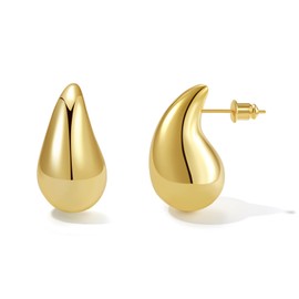 Fissen Teardrop Earrings for Women, Lightweight Gold Drop Earrings for Women, Hypoallergenic Chunky Gold Hoop Earrings with 925 Sterling Silver Post, Dupes Jewelry for Women(F-Gold)