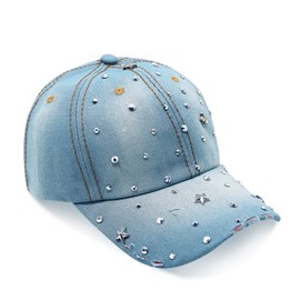 Topstyle Jeans Cap in Vintage Style with Star and Rhinestones, Baseball Cap, Glittering Denim Baseball Cap, 13a3 star-blue-light, Unit size