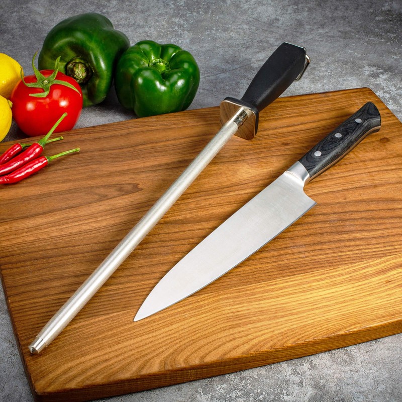 Superior Knife Sharpening Rod, 10 Inch Professional Diamond Brushed Sharpening
