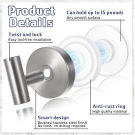 Shimeyao 6 Pack Suction Cup Hooks for Shower Stainless Steel No Drill Shower Hooks Removable Metal Towel Hanging for Wall Kitchen Glass Mirror Towels Robes Window Loofah(Silver,Hanging Hook)