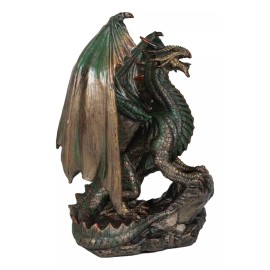 Bronzite Dragon Standing on Rock Statue Collectible Figurine 9 Inch