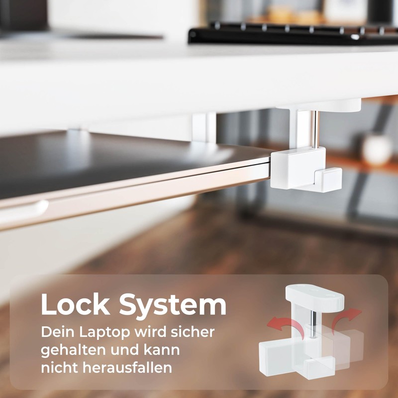 Mobilefox Laptop Underdesk Bracket Shelf Holder Stand with Fall Protection