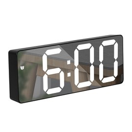 ANSQU Alarm Clock with Large LED Display, Digital Clock with Temperature Display, Adjustable Brightness, Voice Control, 12/24-Hour Display, Small Desktop Clock for Home or Office Decor Light - Color: Black Case+white Digit