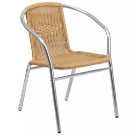 Flash Furniture Aluminum and Rattan Stacking Patio Chair in Beige
