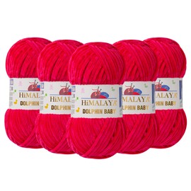 5 Skein (Pack) Himalaya Dolphin Baby Chenille Yarn, 100% Polyester, Each Skein 100 gr (3.5 oz), 120 m (131 yd), 6 : Super Bulky, Fuchsia - 80314