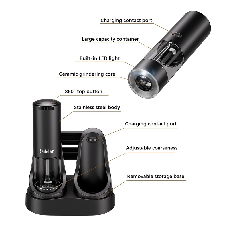 Electric Rechargeable Salt and Pepper Grinder Set,Automatic Pepper Mill Grinder