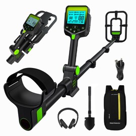 LOLARAN Rechargeable Metal Detector Kit for Adults - Foldable, Waterproof Search Coil, Adjustable Height, Includes Shovel, Backpack, Headphones, Pinpointer, Ideal for Gold & Silver Detection, Green