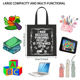 TSOTMO Funny Motorcycle Gift I Ride Motorcycles Because Punching People Is Frowned Upon Tote Bag Biker Gift for Men Women (I Ride tote)