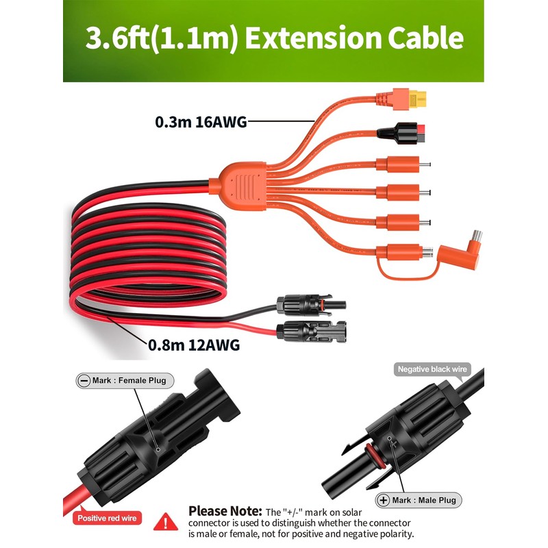LONNKY Universal 7-in-1 Solar Panel Adapter Kit, 3.6 Feet MC4