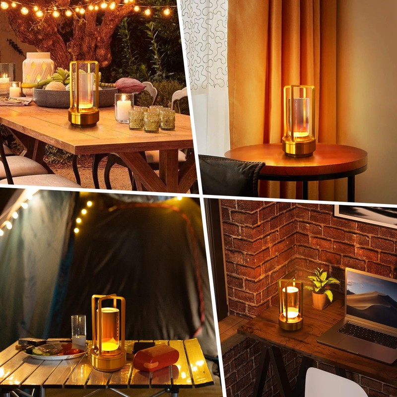 2 Pack Crystal Lantern lamp with Touch Dimming, Rechargeable LED