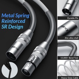 Premium XLR Microphone Cable - 100 Feet, Heavy Duty 22AWG OFC XLR Male to Female Cord, 3-Pin Shielded Mic Speaker Cable, Zinc Alloy Connectors, Metal Spring SR, White