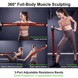 Natural Latex 3-Hole Resistance Stretcher Chest Expander - Adjustable 25/50/75 LBS Strength Bands for Women,Portable Gym Equipment with Handles for Full-Body Training-Red