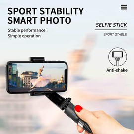 Selfie Stick Gimbal Stabilizer, 360° Rotation Tripod Portable Phone Holder L08 Smartphone Stabilizer Tripod Selfie Stick Gimbal for Smartphones Vlog Video Recording Black