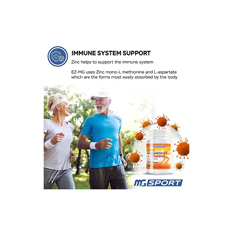 MGSPORT Magnesium and Zinc Supplement for Muscle & Immune Support,