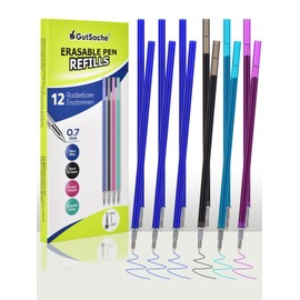 GutSache 12 x Erasable Refills for Legami Pens, Compatible with Legami - Blue, Black, Purple, Turquoise Thermosensitive Ink, Pen Tip 0.7 mm, Height 13 cm, Erasable Gel Pen Refill