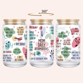 LEADO Mom Daily Affirmations Cups, 16oz Iced Coffee Cup with Lid and Straw - Mom Gifts from Daughter, Son - Birthday, Inspirational, Mothers Day Gifts for Mom, Boy Mom - Mama Tumbler, Mom Cup