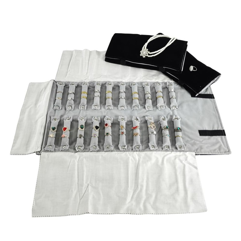 SCIKHEFT Portable Jewelry Roll Secure Ring Pouch Foldable Rings Case