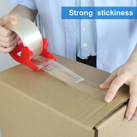 6 Rolls BOMEI PACK Clear Packing Tape with 1 Dispenser, Heavy Duty Packaging Tape for Moving Shipping Sealing and Storage, 45 Micron Thick, 48mm x 50m Per Roll