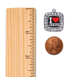 Inspired Silver - I Love Jesus - Silver Dangle Earrings for Women - Square Charm Earrings French Hook Drop with Cubic Zirconia - Women's Dangly Earrings Jewelry Gift