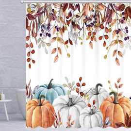 VanillaBay Pumpkin Shower Curtain, Fall Leaves Thanksgiving Shower Curtain for Bathroom Bathtubs Decor, 72x72 Inch Bathroom Curtain with 12 Hooks