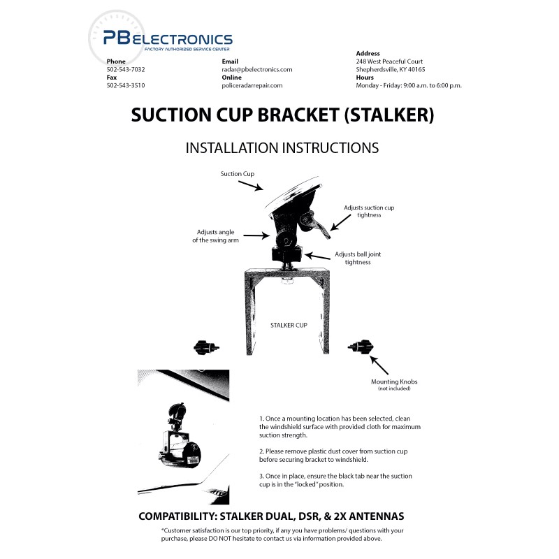 STALKER POLICE RADAR Suction Cup ANTENNA BRACKET Dual DSR 2X