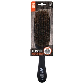 Titan Soft Curved Wave Brush For Men All Hair Textures – 1pc, Natural Boar Bristles Wooden Handle, Wooden Hair Brush