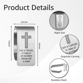 PUVOXHO I Am A Catholic, in Case of an Accident Please Call A Priest Engraved Stainless Steel Car Visor Clip, Travels Visor Car Accessories for Women Men, Catholic Gifts for Family Friend Driver