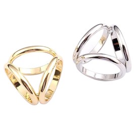 2PCS(Golden + Silver) Women Lady Girls Three Ring Fashion Scarf Ring Buckle Modern Simple Triple Slide Jewelry Silk Scarf Clasp Clips Clothing Wrap Holder