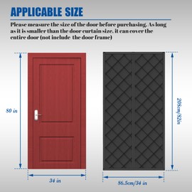 Peryiter Magnetic Thermal Insulated Door Curtain Fit Door 32'' X 80'' Oxford Waterproof Filled with Thicken Cotton, Windproof Door Insulation Cover for Winter/French/Patio/Sliding Glass Doors, Black