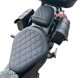 Motorcycle Leather Front Rider Solo Saddle Rear Passenger Seat Cushion Pad Set Compatible with Rebel CMX 500 300 CMX500 CMX300 2017-2024 Pressure Relief Soft Pillion Cover, Black